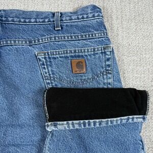 Carhartt Men's 40x32 Relaxed Fit Fleece Lined Denim Blue Jeans Made USA B155 DST
